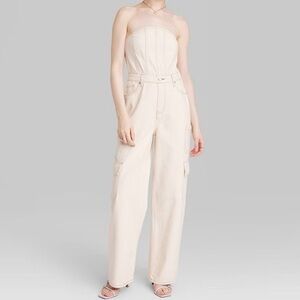 Wild Fable Cream Jumpsuit with Fitted Bodice and Full-Length Pants